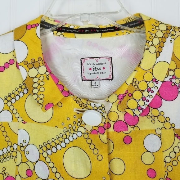 ITW Linen Retro Style Print One Button Swing Blazer Jacket Size 2 Short Sleeve - Picture 8 of 16